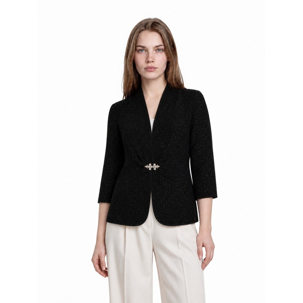 Alex Evenings Evening Jacket Women's Size XXL Black Shimmer Rhinestone Clasp Top